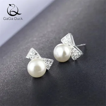 

New Beautiful Pearl Butterfly Women 925 Sterling Silver Fashion Jewerly Fresh Bow Temperament Stud Earrings E793
