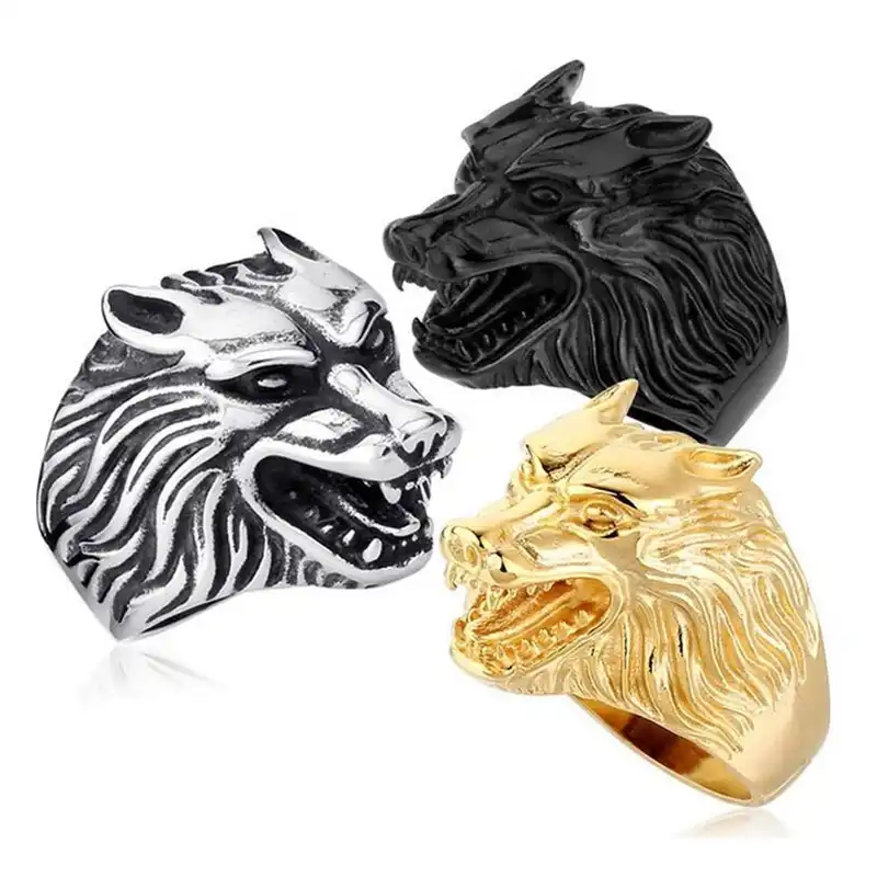 punk rock wolf head rings high quality domineering