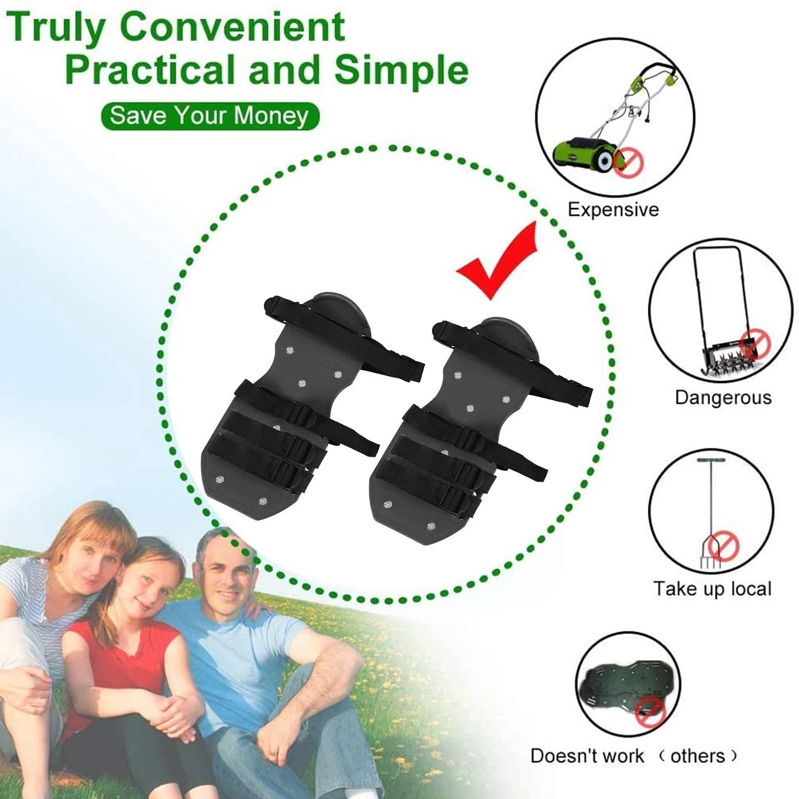 Lawn Aerator Spikes Shoes Sandals with 5 Adjustable Straps Universal Size for all Shoes or Boots Grass Cultivator