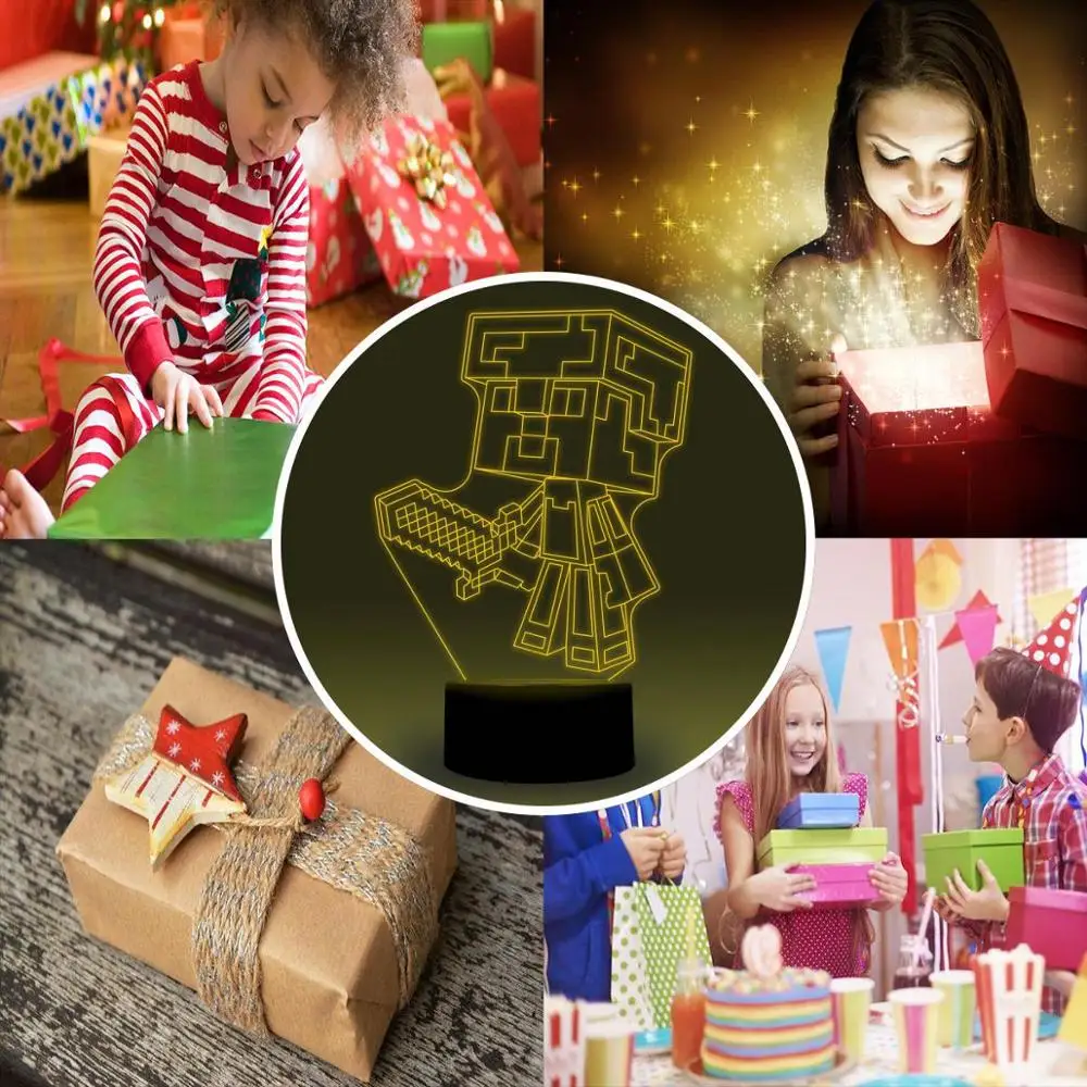 NiteApps 3D Steve in чехол с бриллиантами ночник настольная Иллюзия украшение лампа подарок на день рождения приложение/сенсорное управление