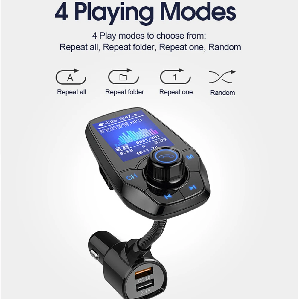 Автомобильный Bluetooth fm-передатчик без рук MP3-плеер цветной большой экран пусковой приемник QC3.0 Bluetooth радио передатчик T26D