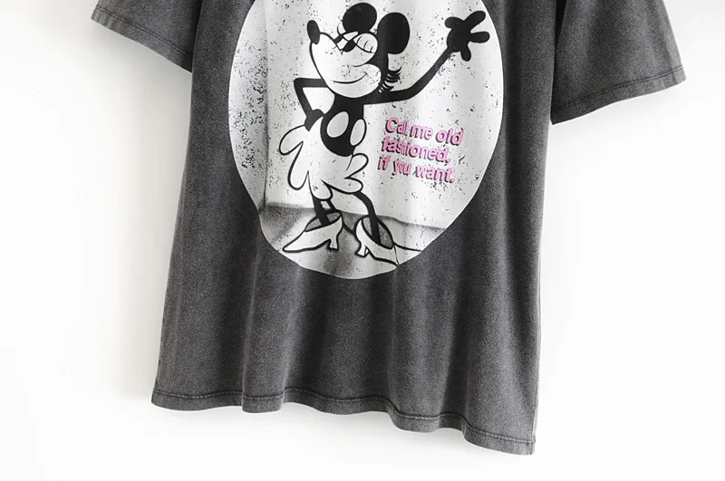 Женская футболка модная футболка с принтом Микки из мультфильма летняя футболка с круглым вырезом и коротким рукавом серая Женская Повседневная футболка с буквенным принтом A086