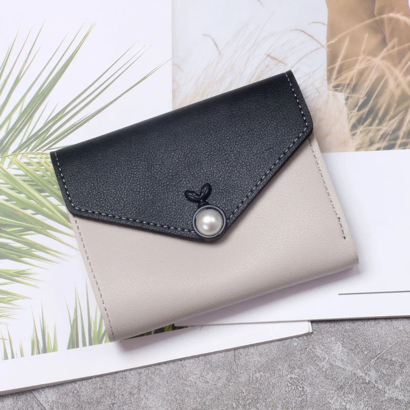 

Women's Wallet Short Solid Color Female Leather Peal Buckle Three Fold Coin Purses Ladies Mini Clutch Bag Money Clip