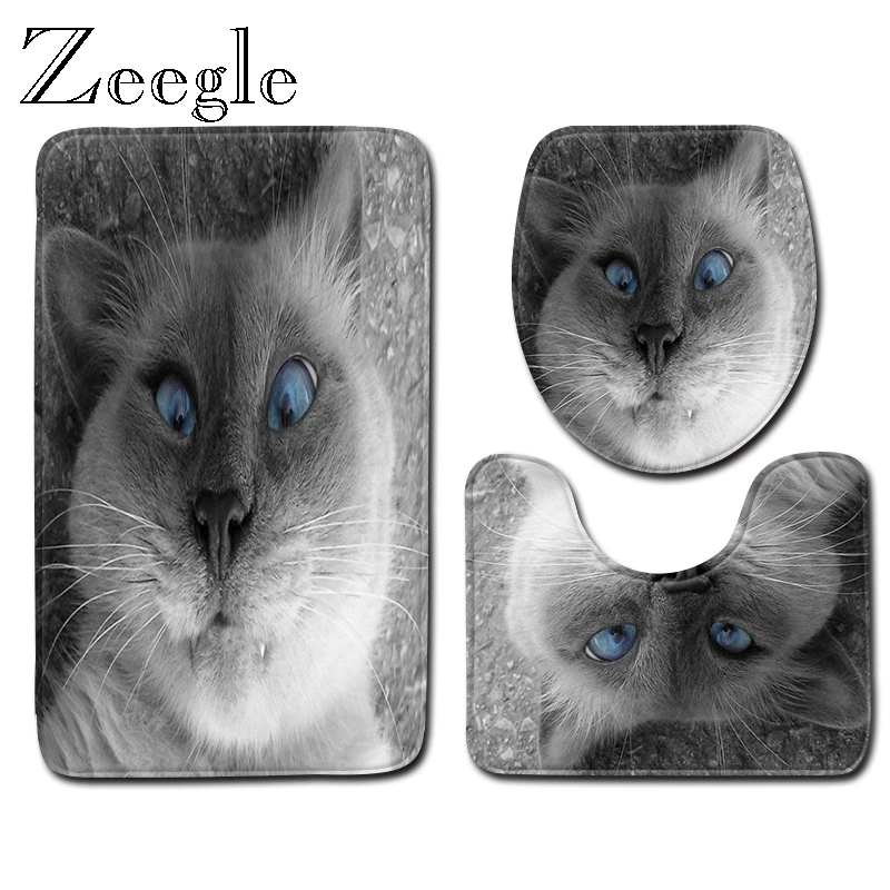 Zeegle Cat Pattern Bath Mats 3pcs Toilet Rug Absorbent Shower Rugs And Carpet Floor Mats Pads Toilet Seat Cover Mat