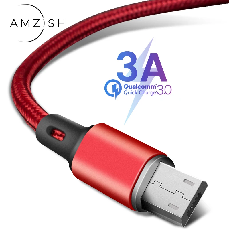 amzish 3A Micro USB Cable For Samsung For Xiaomi Redmi Data USB Cable Fast Charger For Android Micro Quick Charging Cord Wire