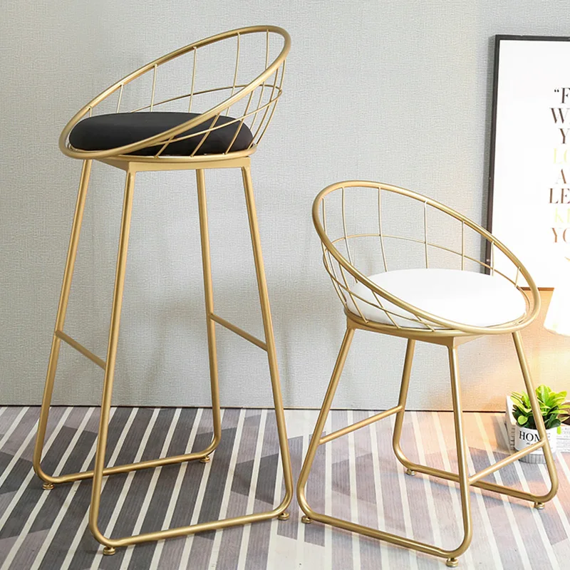 Nordic Bar Stool High Chair Simple golden Wrought Iron Gold Modern Dining Leisure backrest chairs |