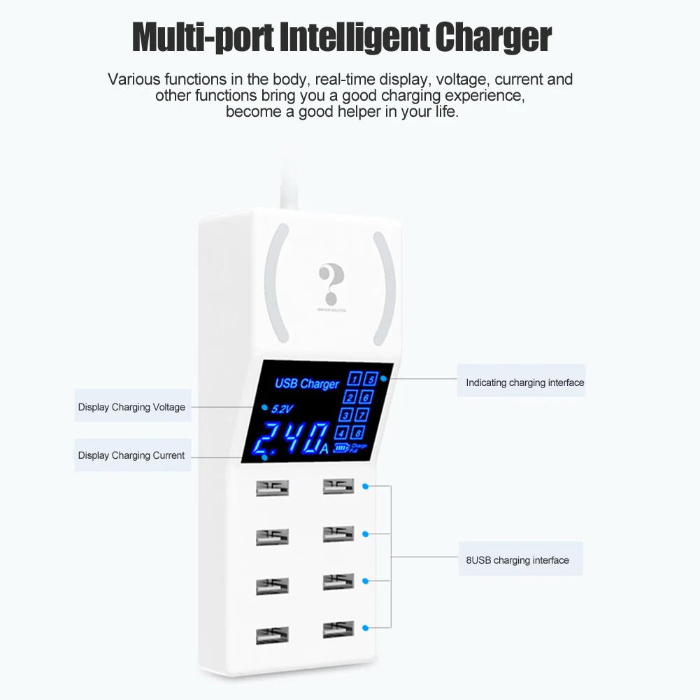 8 usb портов зарядное устройство адаптер питания светодиодный экран Быстрая зарядка 40 Вт для телефона UY8