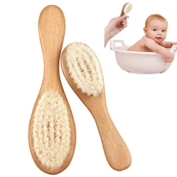 Peigne en bois en laine naturelle Pure pour bébé, brosse de nettoyage pour cheveux de nouveau né, massage doux 