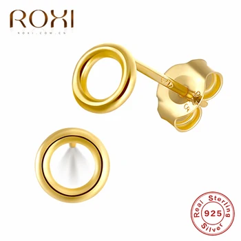 

ROXI Fashion Minimalist Jewelry Punk Geometric Round Circle Stud Earrings for Women 925 Sterling Silver Hollow Small Earrings