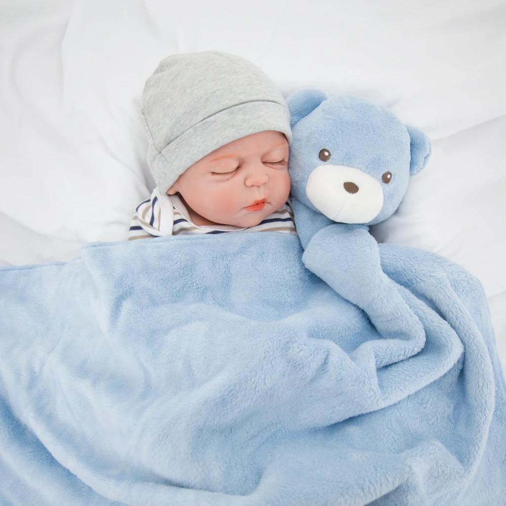 

Kavkas Baby Blankets 76x76cm Plush Gift For Newborn Baby Soft Warm Coral Fleece Animal Toy Head Blue Bear Bedding And Swaddle