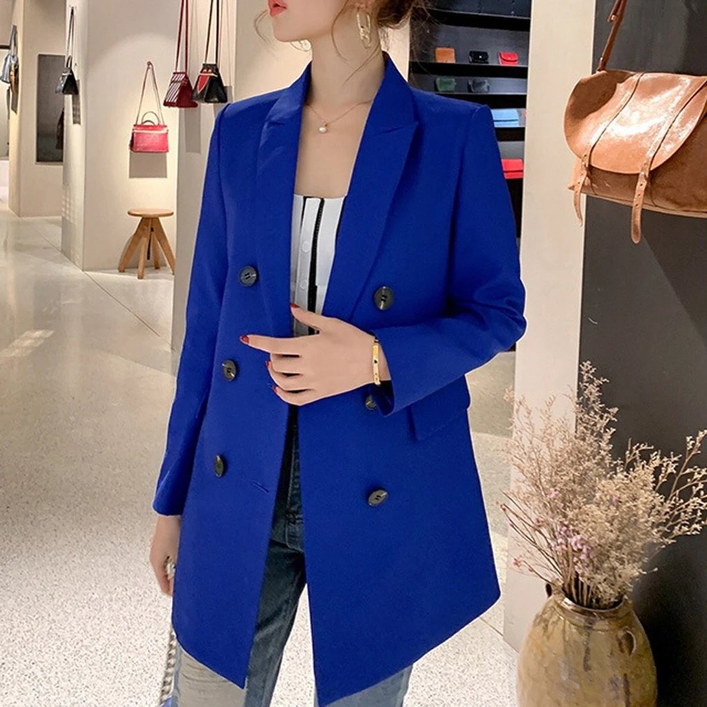Casual Long Sleeve Solid Color Turn-down Collar Coat Lady Business Jacket Suit Coat Slim Top Women Blazers Female 902
