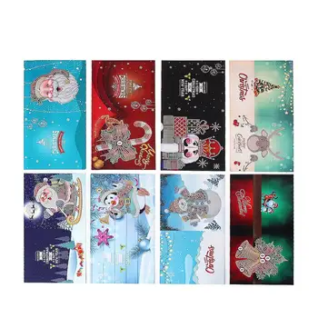

8Pcs/Set DIY Diamond Painting Greeting Cards Merry Christmas Festival Invitation Cards Santa Claus Cartoon Paper Postcards