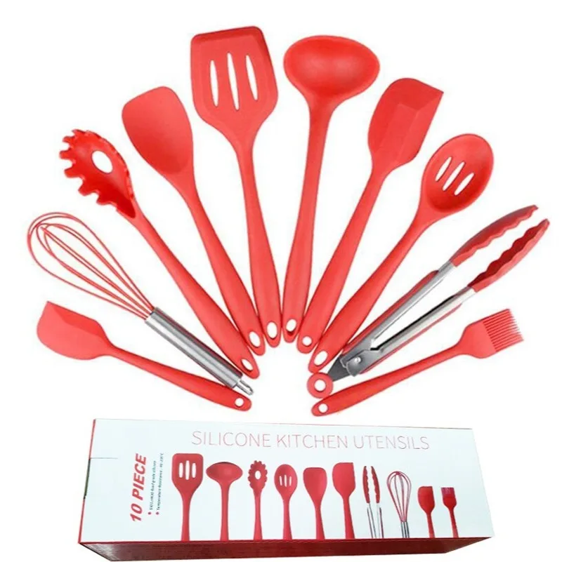 Kitchen Utensils Silicone Tableware Kitchenware Set of 10 Non-stick Pan Spoon Shovel Cooking Tools Cookware Noodle Clips Gadgets