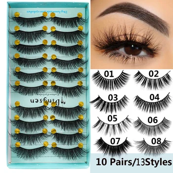 

10Pairs Natural Faux Mink Hair False Eyelashes Wispy Fluffy Multilayer Lashes Extension Handmade 3D Cruelty-free Long Eyelashes