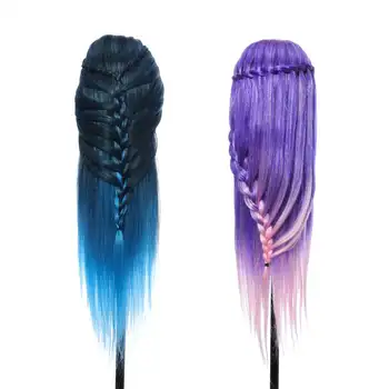

26" Hairdressing Training Head Model Colorful High Temperature Fiber Long Hair With Clamp Salon Practice Doll Mannequin Head