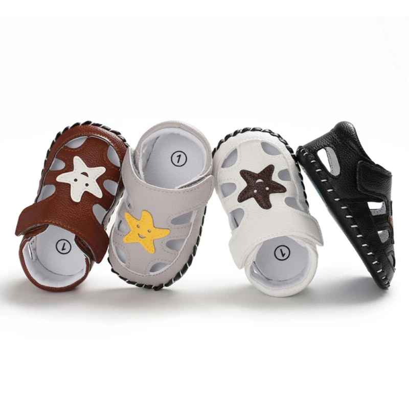  Summer Baby Boy Stars Soft Sole Anti-slip Crib Shoes First Walkers Walking Shoes Beach Running Shoe