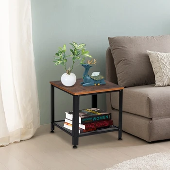 

Industrial End Table, 2-Tier Side Table with Storage Shelf with Metal Frame
