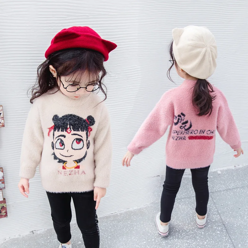 Стильный модный зимний свитер для девочек, теплый детский трендовый толстый зимний свитер с рисунком