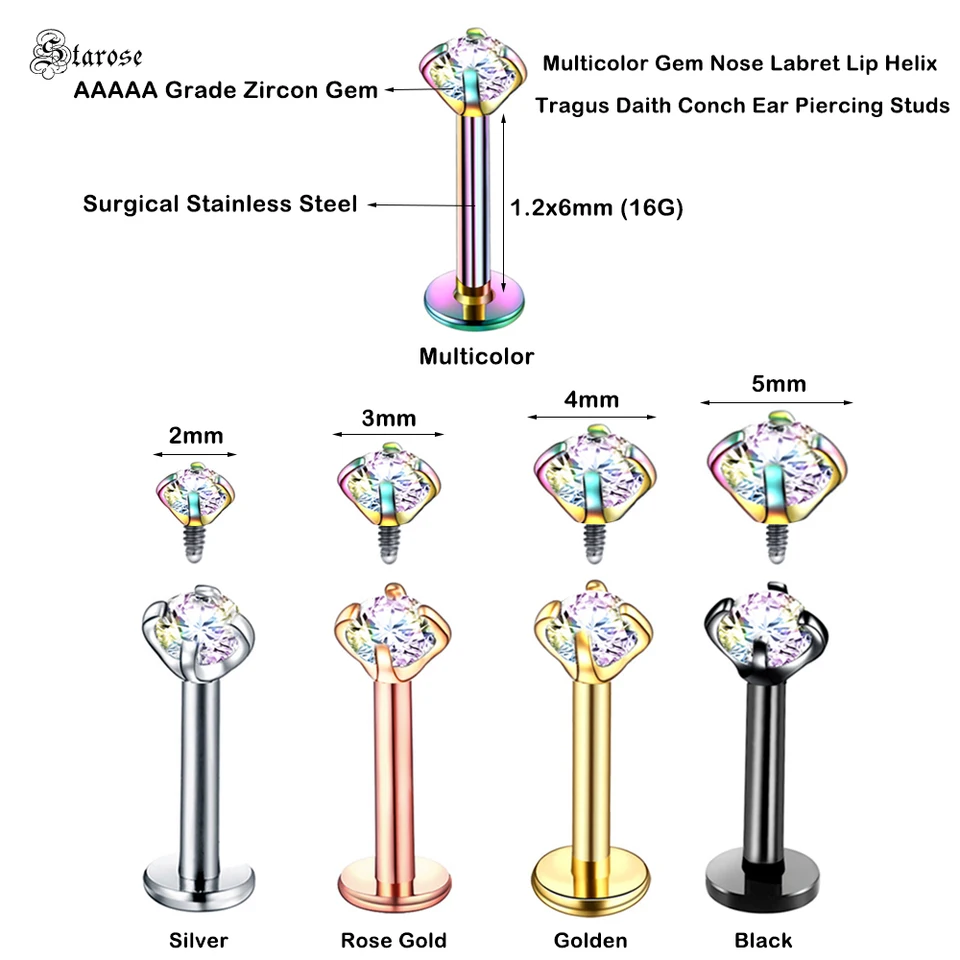 Labret Stud 1.2mm Con Brillantino 4mm | LP Academy - Foto 3