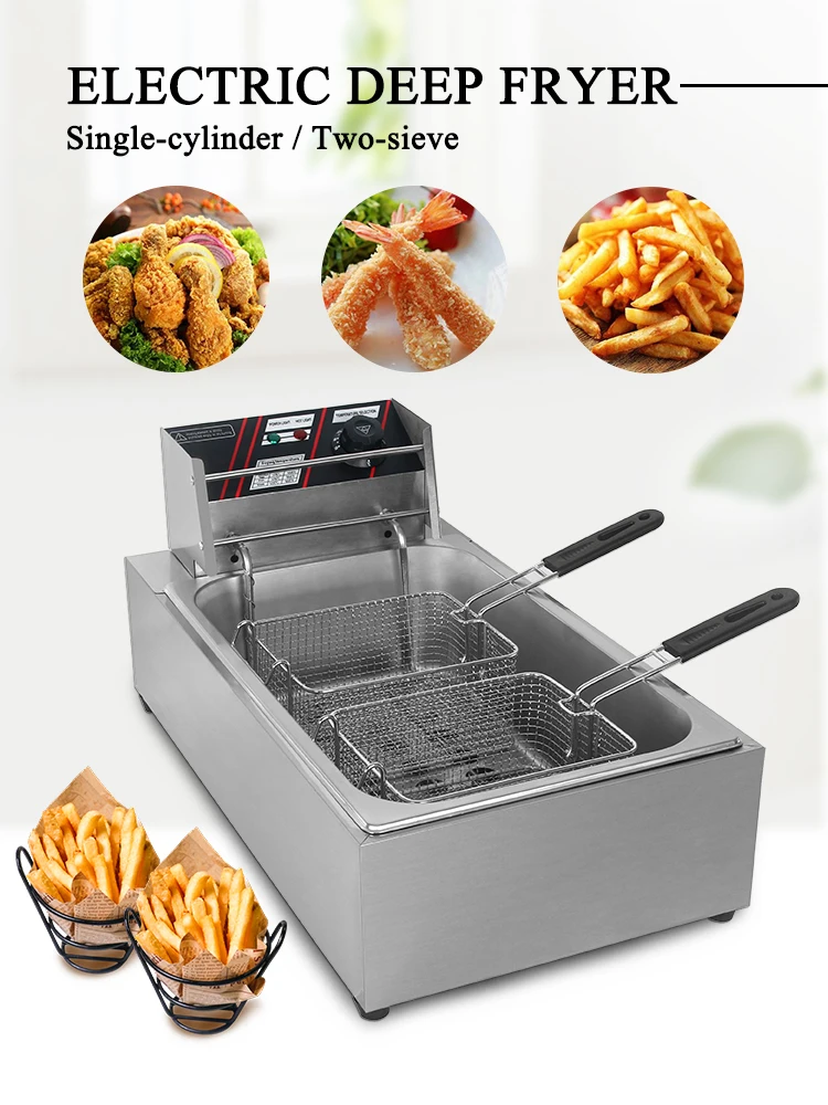 

Fryer Machine 12L Oil Cylinder Electric Deep Fryer Pan French Fries Frying Two Basket Chicken Fries Food Kitchen Frying