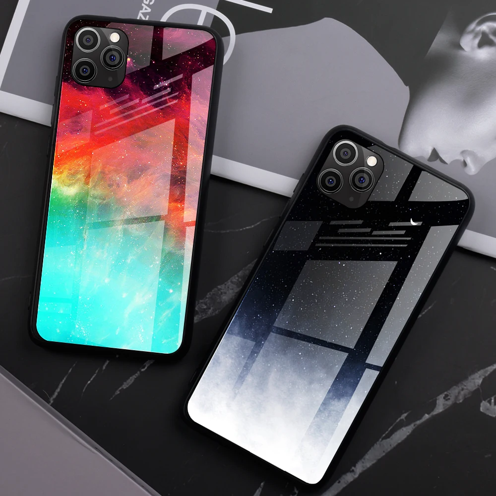 Стеклянный чехол для iPhone 11 Pro Max XS XR X MAX силиконовый тонкий из закаленного стекла с