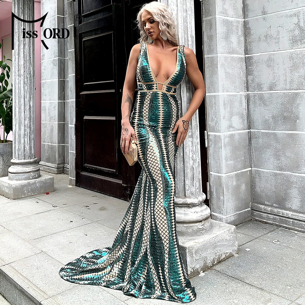 Missord 2020 Women Sexy Deep V Neck Backless Sequin Dress  Women Sleeveless Maxi Dress Bodycon Evening Party Dress Vestido M0449