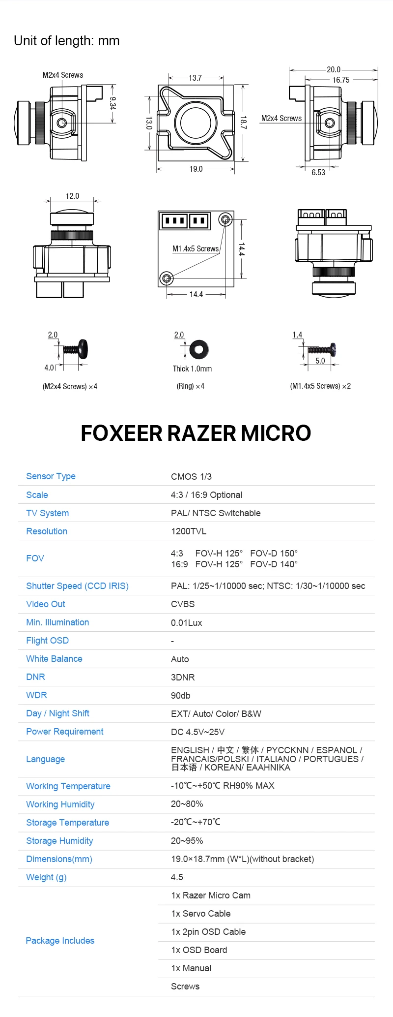 Новое поступление Foxeer razer Micro 1200TVL FPV камера 1,8 мм M8 объектив 6:9/4:3 PAL/NTSC переключаемый CMOS 1/3 4,5-25 в для FPV RC Дрон