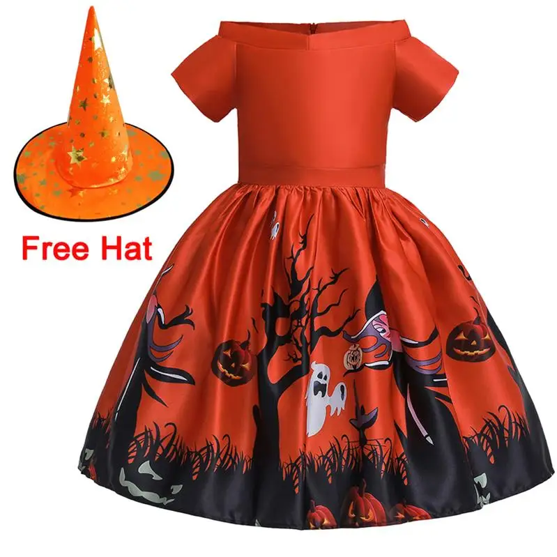 New Cosplay Halloween Costume For Kids Dresses Pumpkin Ghost Baby Clothes Girls Dress Princess Girl Party Dress 2-10 Years - Цвет: Orange