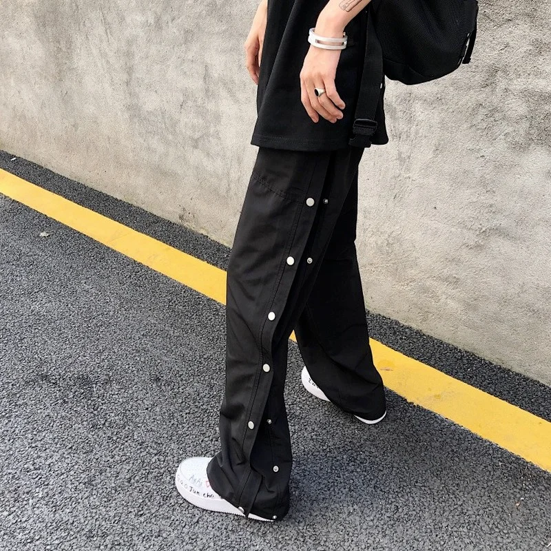 Side Buttons Hip Hop Harem Pants for Mens 2021 Fashion Trends Wide Leg Sweatpants Teen Harajuku Baggy Jogging Trousers - Image 5