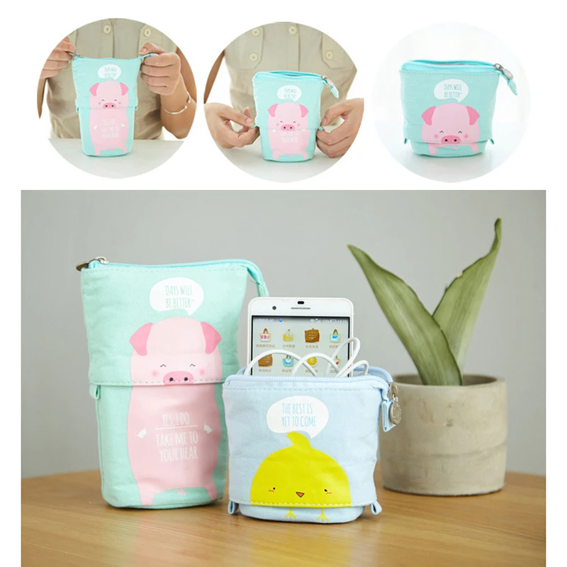 

Telescopic Pencil Pouch Standing Pen Holder Cute Canvas Pencil Bags Stand Up Pen Case OD889