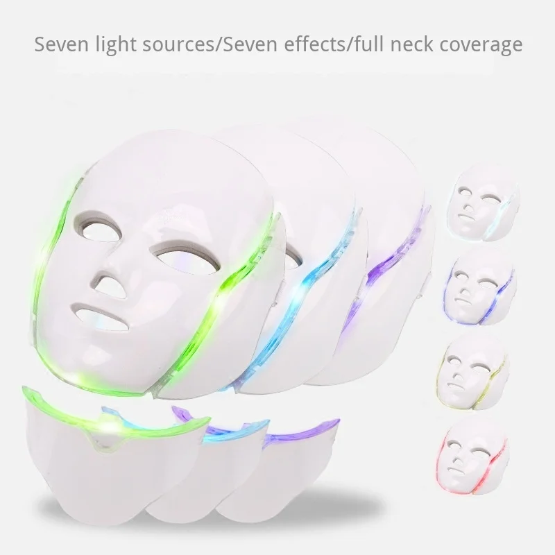  LED 7 Color Light Therapy Face Beauty Device Photon Skin Rejuvenation Whitening Mask With Neck Cove - 4000534758514