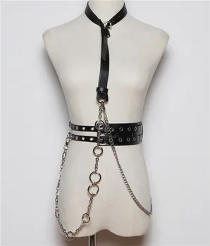 

Sexy Women Suspender Chest Leather Belt Punk Gothic Wide-spread Detachable Chain Waist Belt Prom Dress Decotation Accessories