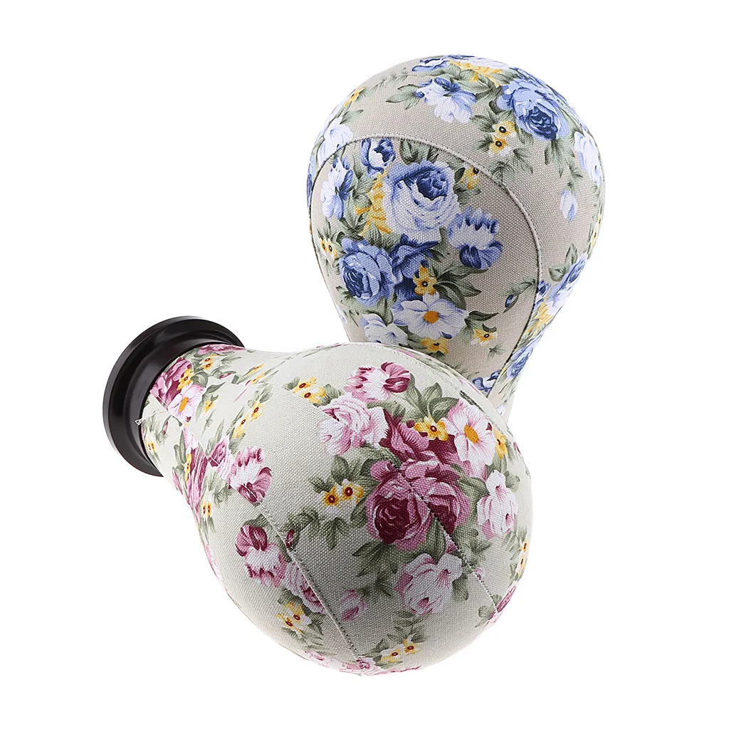 2Pcs Canvas Block Mannequin Head Model Wig Hair Display Stand Flower Style