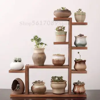 

Solid wood desktop flower stand indoor multi-layer small flower stand green flower frame decoration living room window pot rack