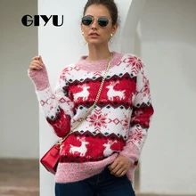 ^#Cheap GIYU O Neck Elk Printed Patchwork Sweater Loose Autumn Winter Knitted Jumpers Christmas Pullover sueter mujer invierno ^#Cheap GIYU O Neck Elk Printed Patchwork Sweater Loose Autumn Winter Knitted Jumpers Christmas Pullover sueter mujer invierno