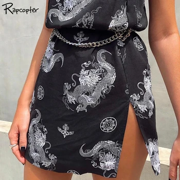 

Rapcopter Dragon Printed Ladies Dress Summer Fashion Streetwear Chinese Style Sexy Strapless Party Dresses Female Clubwear Dress