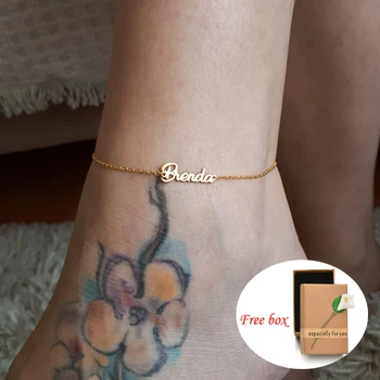 

Personalized Stainless Steel Custom Name Date Anklet Women Statement Handwriting Name Ankle Beach Jewelry