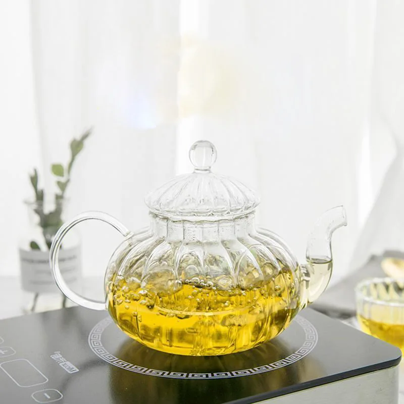 

Heat-resistant Glass Teapot Boiling Glass Stripes Pumpkin Pot Anti-Crack High-temperature Resistant Flower Pot Customizable