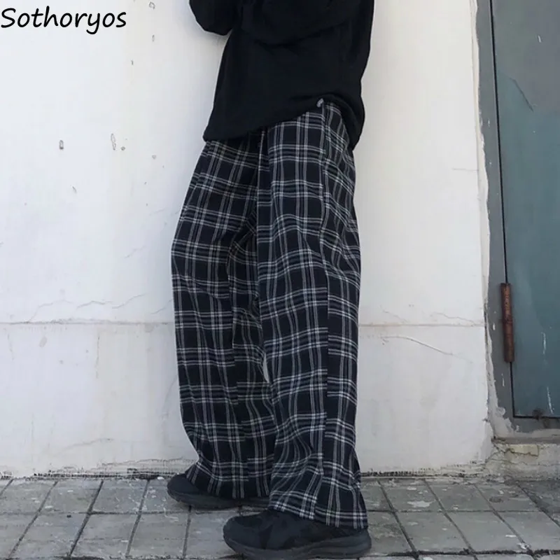 Women Pants Ins Plaid Korean Style Retro Loose Oversize Leisure Straight Trousers Womens BF Chic Simple All-match Daily Ulzzang Women Pants Ins Plaid Korean Style Retro Loose Oversize Leisure Straight Trousers Womens BF Chic Simple All-match Daily Ulzzang