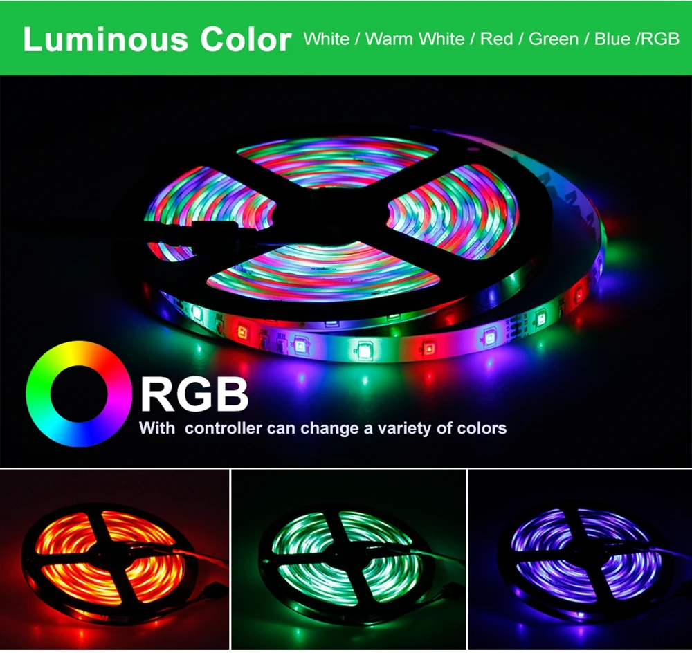 1 м, 2 м, 3 м, 4 м, 5 м, водонепроницаемая светодиодная лента RGB, светильник 2835 В постоянного тока, 60 светодиодов/м, гибкий светильник, лента, лента, белая/теплая белая/синяя полоса