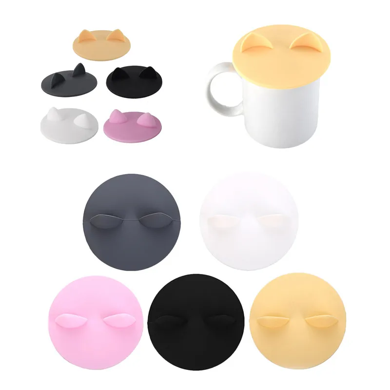 1Pc Cute Animals Cat Ear Silicone Cover Coffee Cup Suction Seal Lid Heat-Resistant Dust Proof Cap Anti-dust Mark Cup Cover Tool