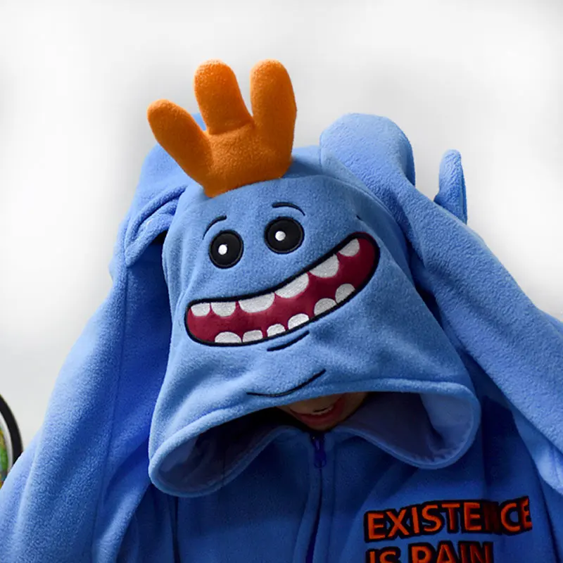 Unisex Mr Meeseeks Onesie - Funny Kigurumi Cartoon Pajamas with Zipper for Women - Polar Fleece Rick and Morty Meeseeks Jumpsuit Sleepwear image 5
