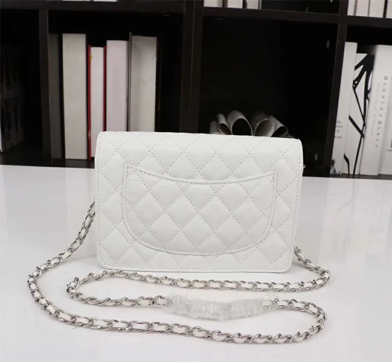 white silver chain Роскошная брендовая Простая Сумка-икра, классические сумки через плечо, женские сумки высокого качества из натуральной кожи, дизайнерские сумки, маленькая сумочка с цепочкой - Цвет: white silver chain