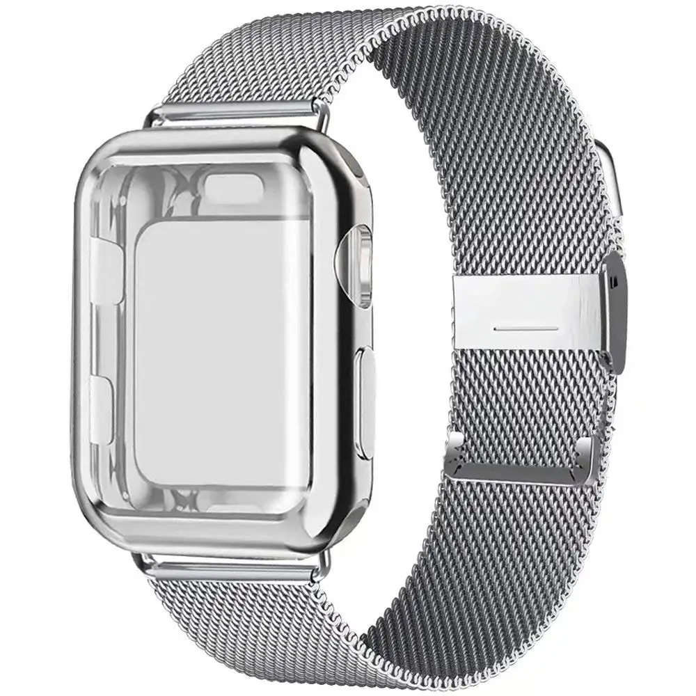 Миланский ремешок+ чехол для Apple Watch 38 мм 42 мм 40 мм 44 мм серия 5 4 браслет из нержавеющей стали для iwatch серии 4/3/2/1