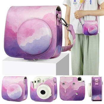 

For Fuji Fujifilm Instax Polaroid Mini 8 8+ 9 Watercolor fantasy clouds Camera Bag Protective Cover Retro PU Leather Case