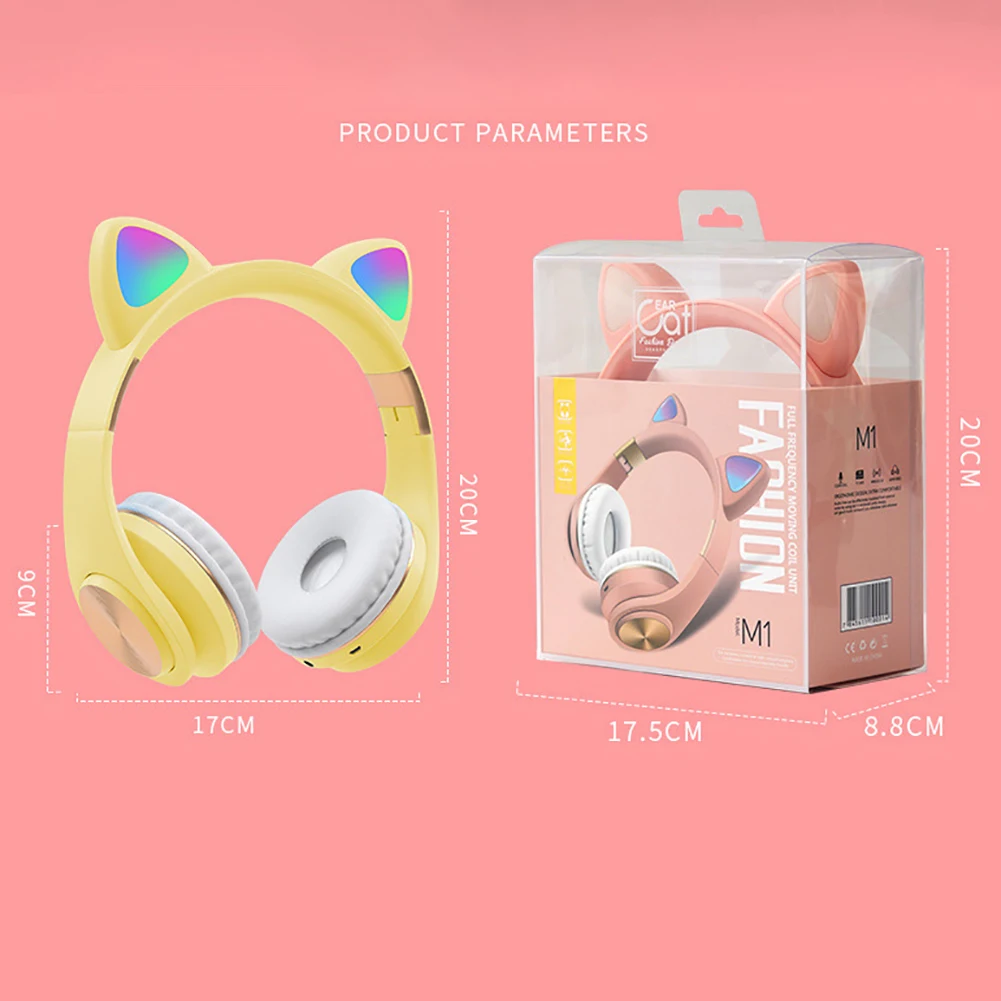 LED Cat Ear Headphones Bluetooth 5 0 Noise Cancel Adults Kids Girl Flashing Glowing Light Headset Gaming Earphones Creative Gift