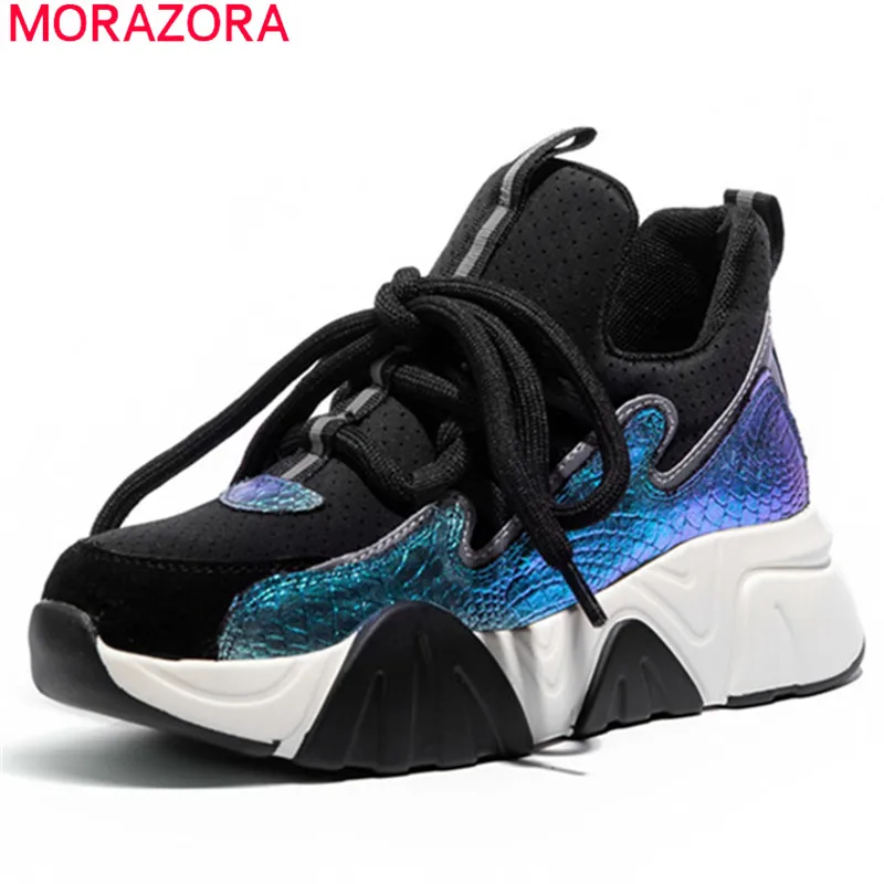 

MORAZORA 2020 new fashion flat platform sneakers women genuine leather shoes lace up shining spring autumn casual shoes woman