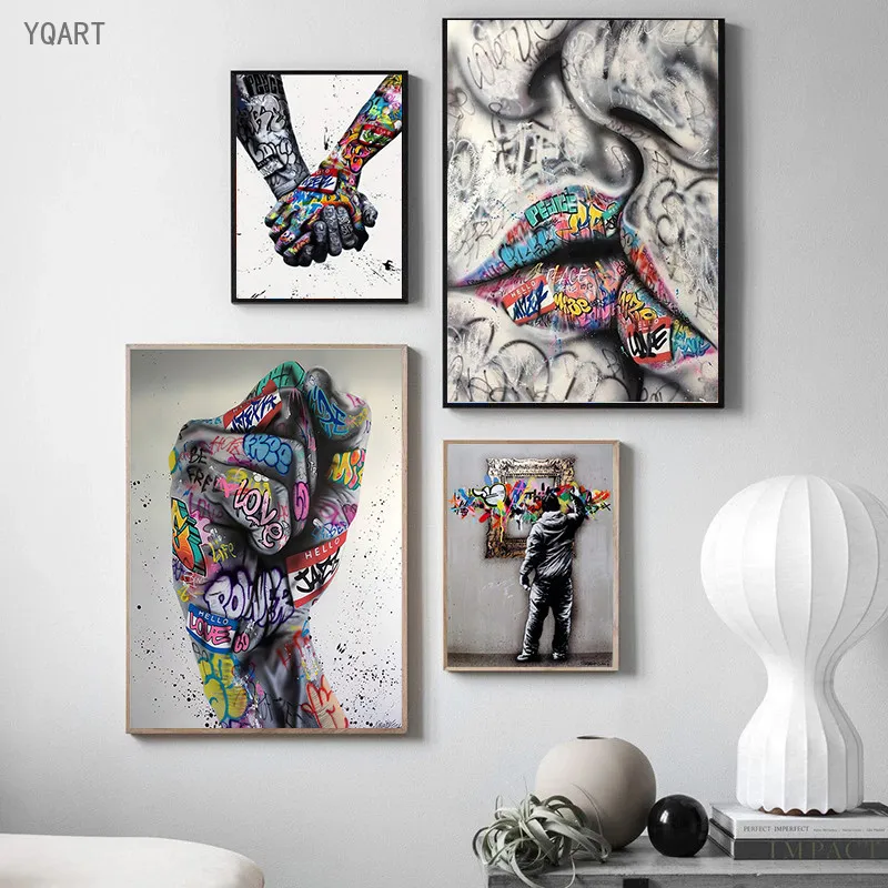 

Modern Graffiti Art Posters and Prints on Canvas Abstract Paintings Pop Street Wall Art Pictures for Living Room Home Decor