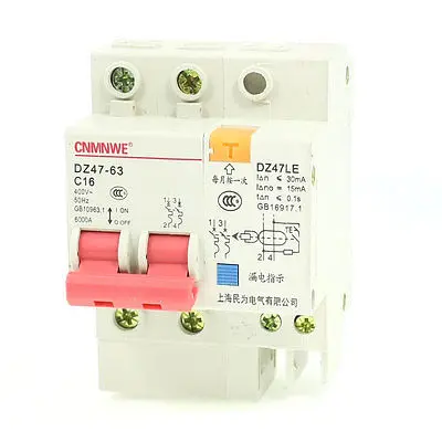 DZ47LE-63 AC 400V 16A Двухполюсный 2P вкл/выкл миниатюрный автоматический выключатель 6000A