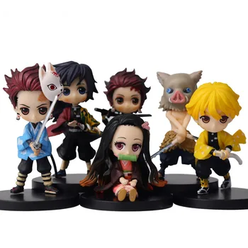 6つで１セット！鬼滅の刃ミニフィギュア 6pcs/set Demon Slayer Kimetsu no Yaiba Figure Q ver. Giyuu Inosuke Tanjirou Nezuko Zenitsu Figurine anime Action figure 5-7cm 8